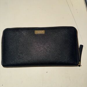 kate spade Black Saffiano Zip Wallet with Gold Logo Plate